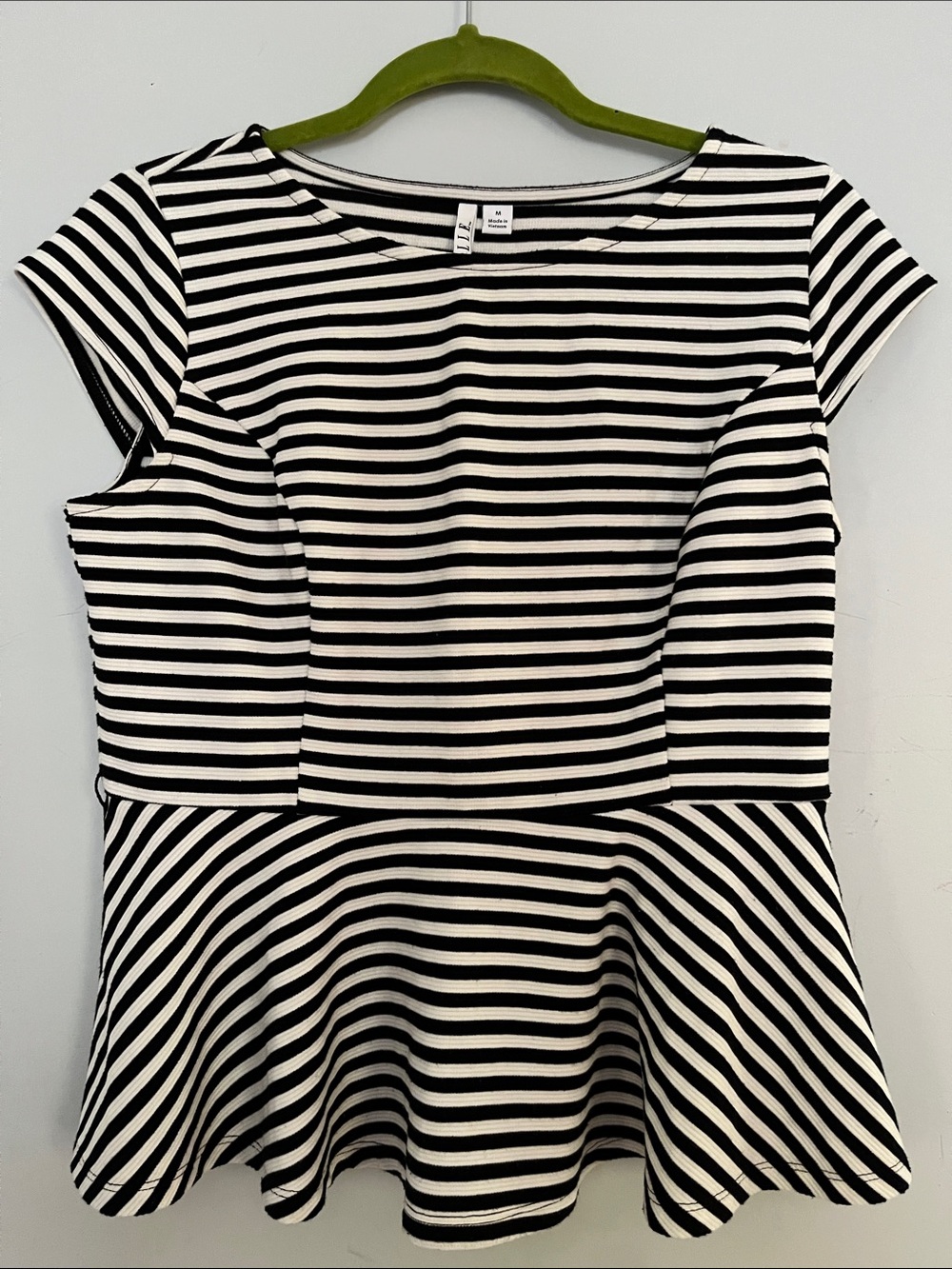 Elle Black & White Striped Peplum Top blouse